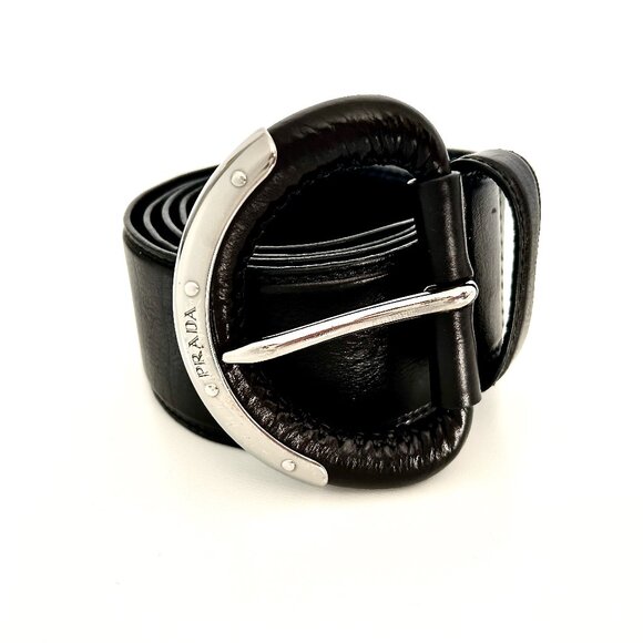 Prada UNISEX Black Leather Belt Size 34 - Picture 1 of 10